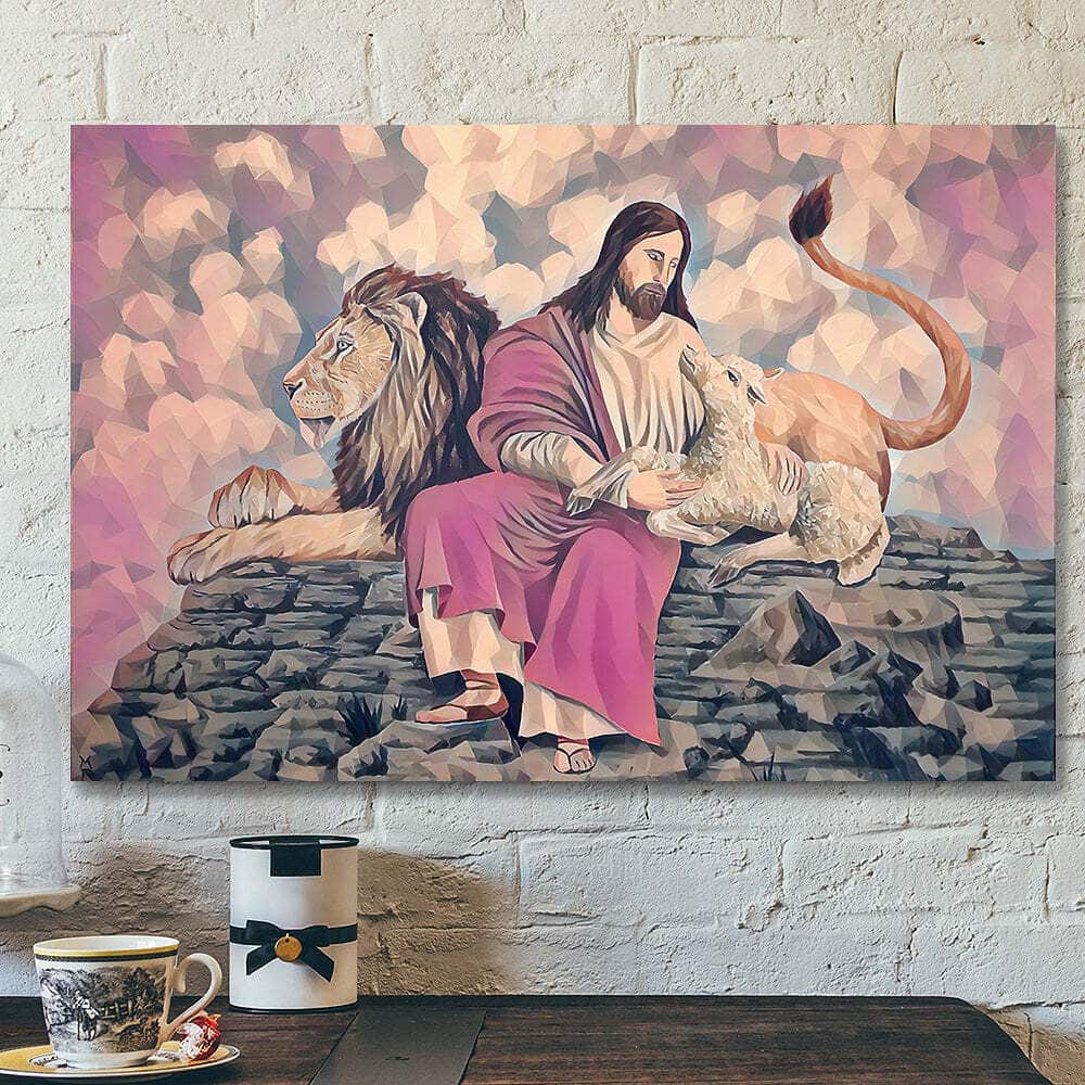 Lion With Jesus God Christian Gift Jesus Scripture Canvas Wall Art
