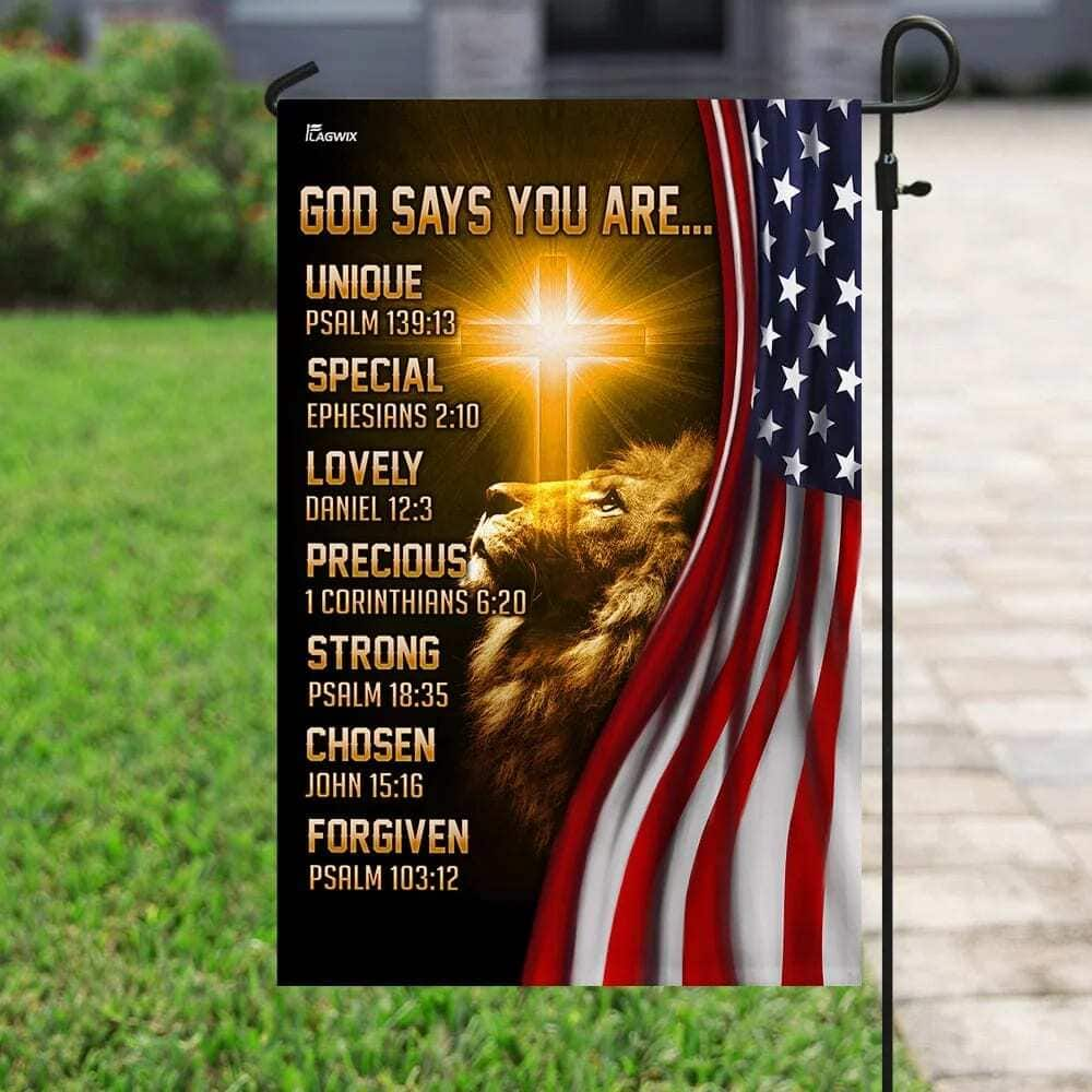 Lion Christian God Says You Are American US Religious Christian Garden Flag