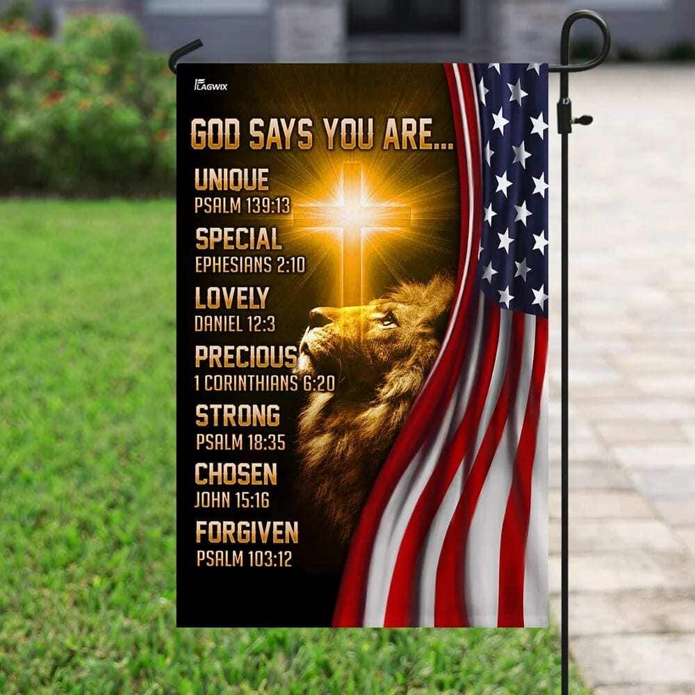 Lion Christian God Says You Are American US Religious Christian Garden Flag Lion Christian God Says You Are American US Religious Christian Garden Flag