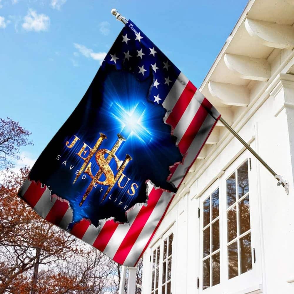 Jesus Saved My Life Religious Christian US Flag Cross Garden Flag Jesus Saved My Life Religious Christian US Flag Cross Garden Flag