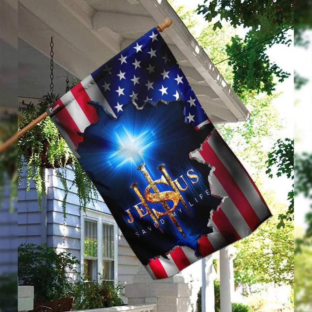 Jesus Saved My Life Religious Christian US Flag Cross Garden Flag Jesus Saved My Life Religious Christian US Flag Cross Garden Flag