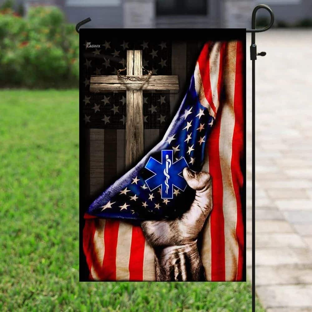 Paramedic Christian Cross American Religious Christian Garden Flag