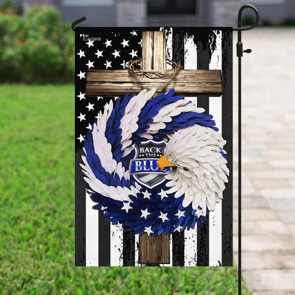 The Blue Eagle Wreath Christian Cross Religious Christian Garden Flag