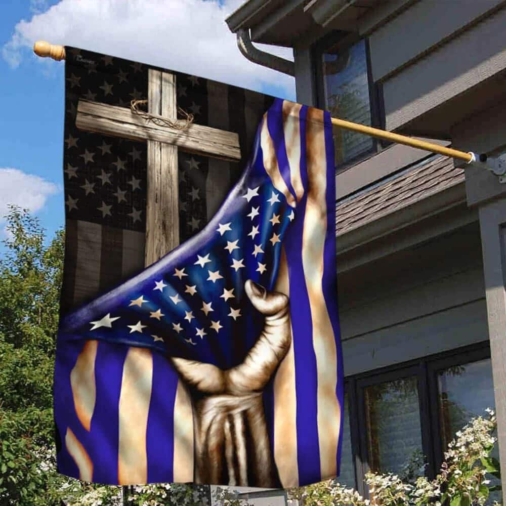 The Thin Blue Line Christian Cross American US Religious Christian Garden Flag The Thin Blue Line Christian Cross American US Religious Christian Garden Flag