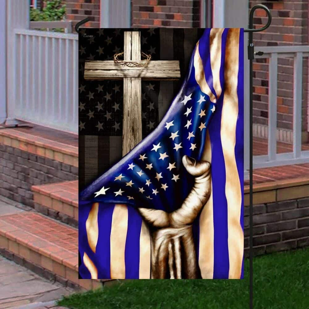 The Thin Blue Line Christian Cross American US Religious Christian Garden Flag