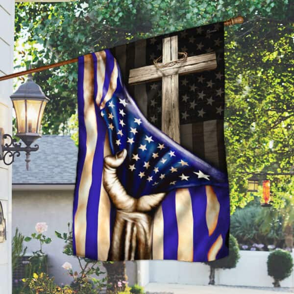 The Thin Blue Line Christian Cross American US Religious Christian Garden Flag The Thin Blue Line Christian Cross American US Religious Christian Garden Flag