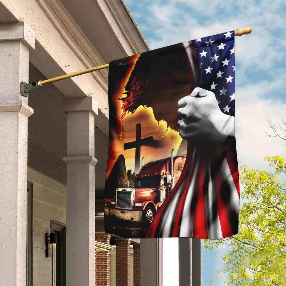 Trucker Jesus Christian American Religious Christian Garden Flag Trucker Jesus Christian American Religious Christian Garden Flag