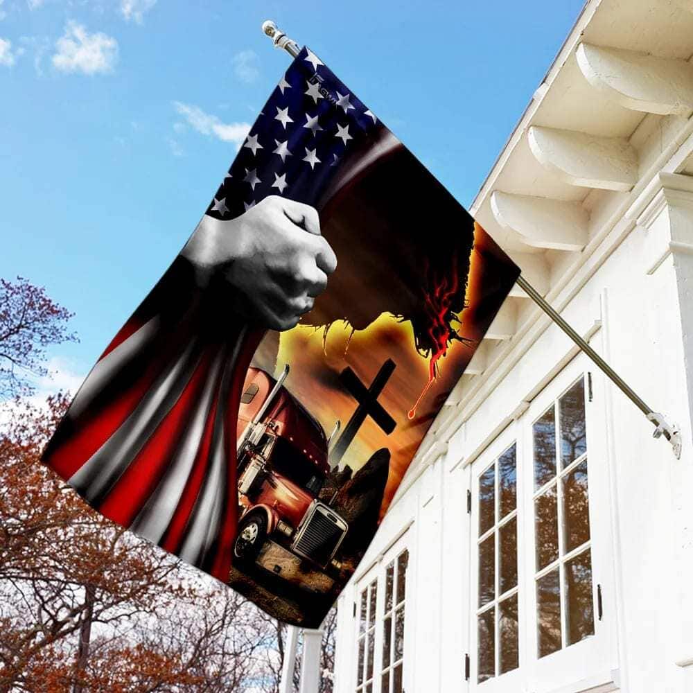 Trucker Jesus Christian American Religious Christian Garden Flag Trucker Jesus Christian American Religious Christian Garden Flag