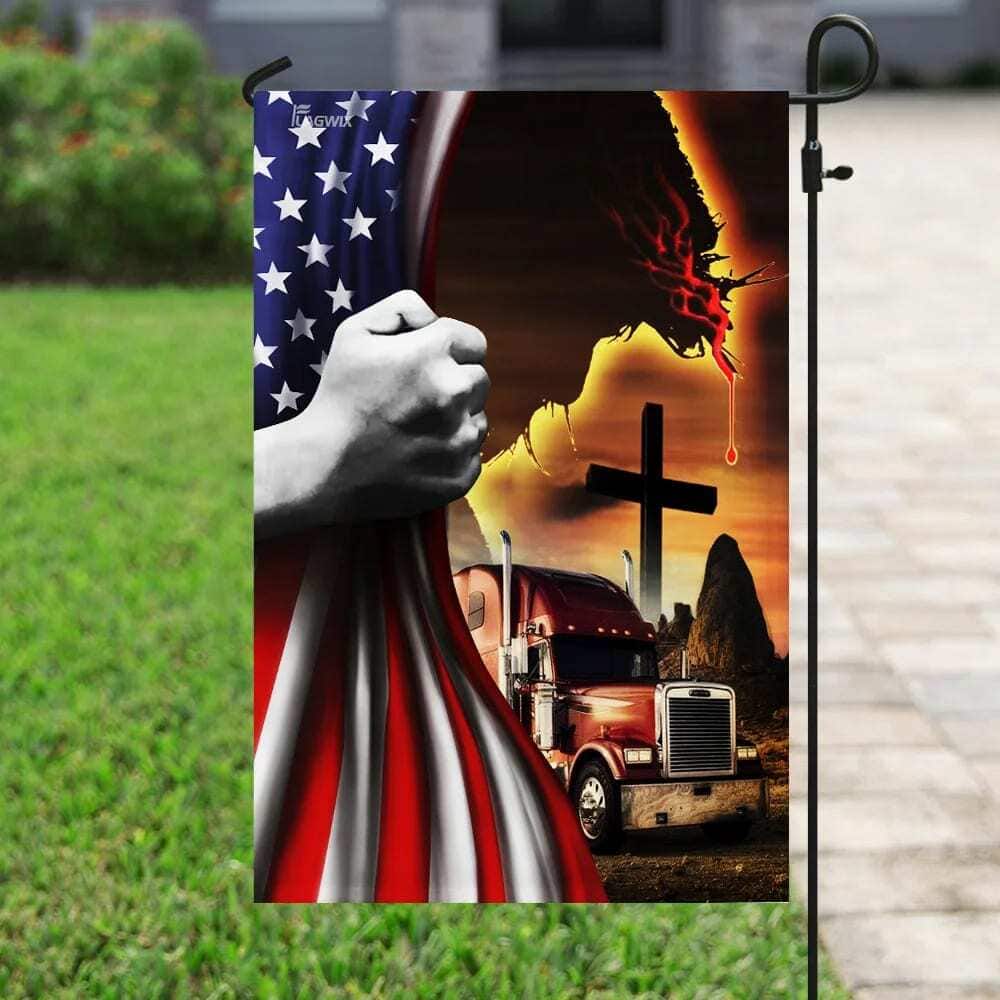 Trucker Jesus Christian American Religious Christian Garden Flag Trucker Jesus Christian American Religious Christian Garden Flag