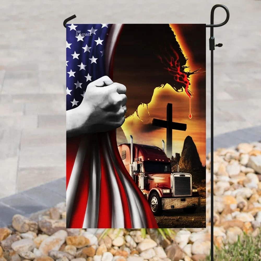 Trucker Jesus Christian American Religious Christian Garden Flag Trucker Jesus Christian American Religious Christian Garden Flag