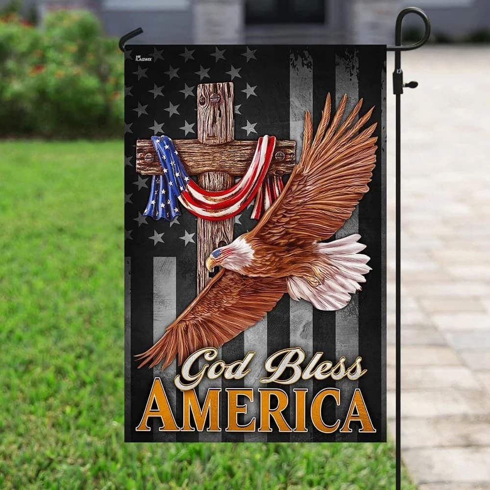 Jesus Cross Jesus And Eagle God Bless America Religious Christian Garden Flag