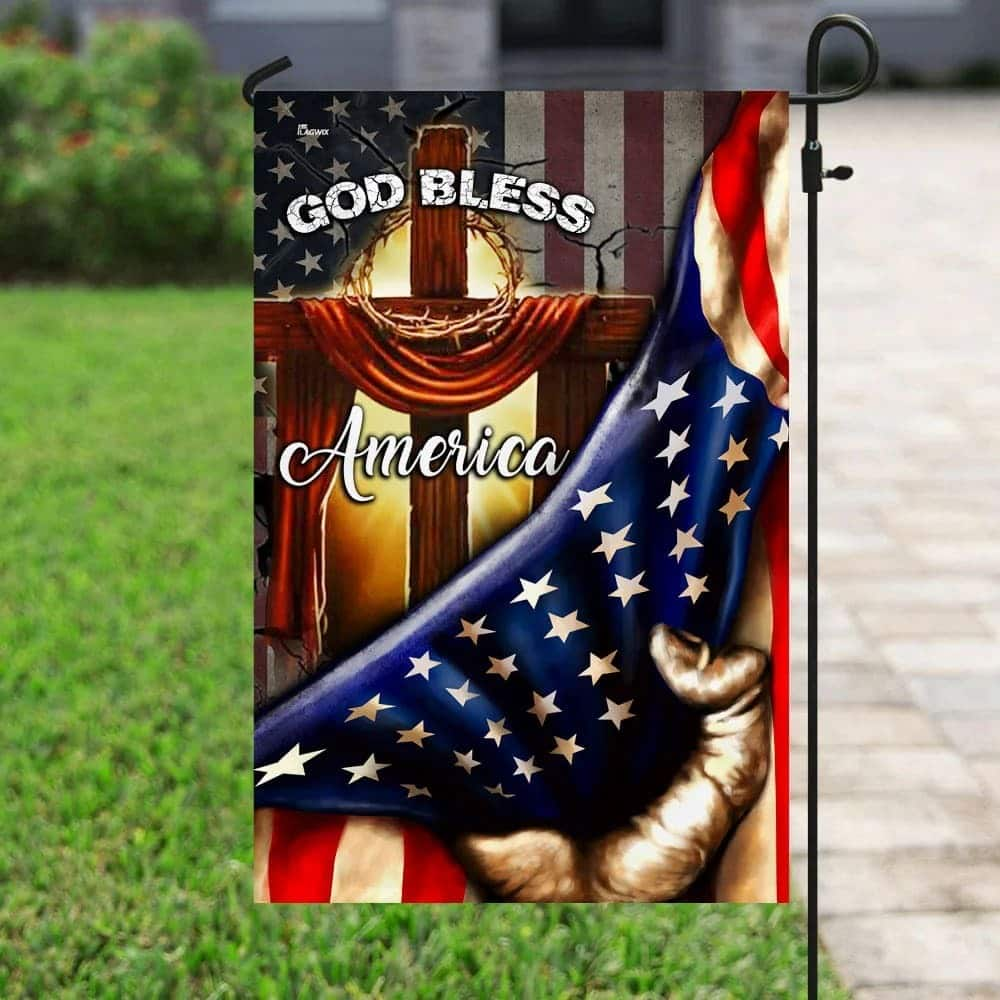 God Bless America Christian Cross Religious Christian Garden Flag