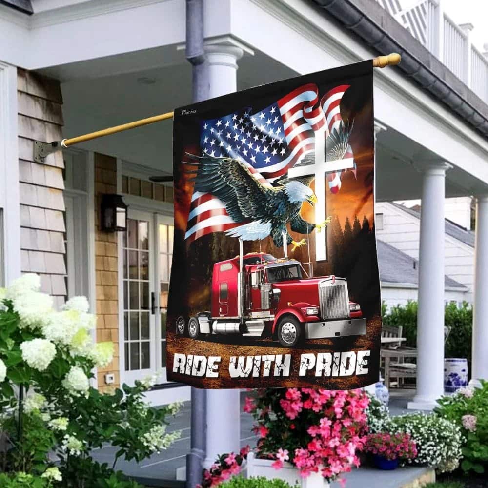 Jesus American Eagle Trucker Ride With Pride Religious Christian Garden Flag Jesus American Eagle Trucker Ride With Pride Religious Christian Garden Flag