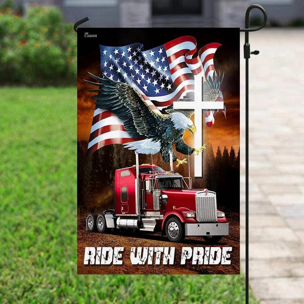 Jesus American Eagle Trucker Ride With Pride Religious Christian Garden Flag