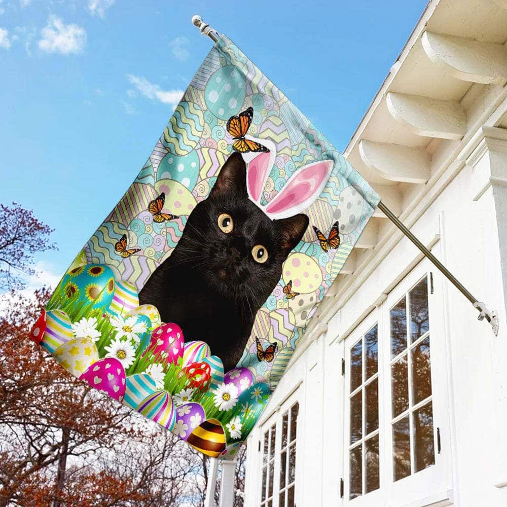 Black Cat Happy Easter Religious Gift Garden Flag Black Cat Happy Easter Religious Gift Garden Flag