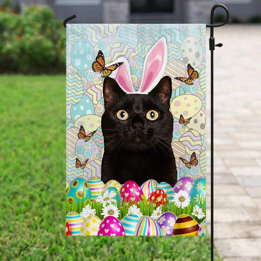 Black Cat Happy Easter Religious Gift Garden Flag Black Cat Happy Easter Religious Gift Garden Flag