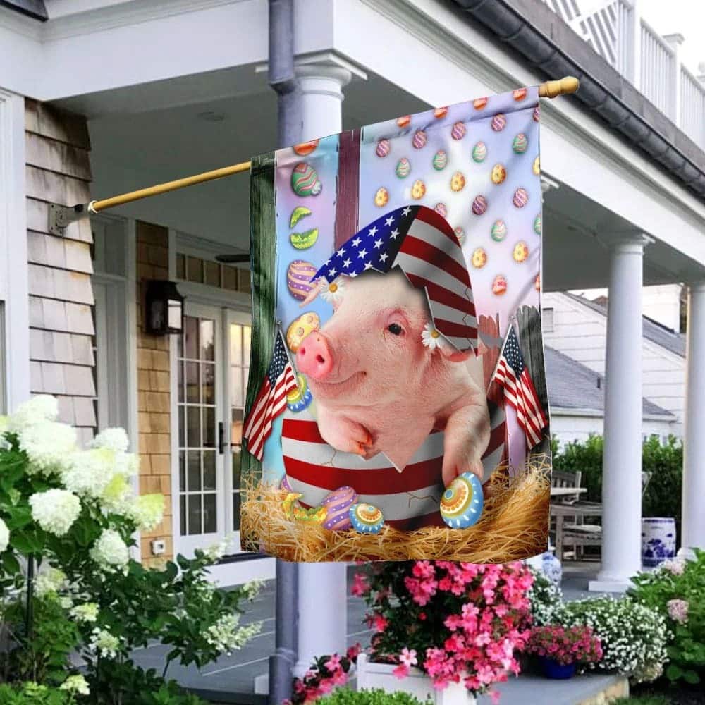 Happy Easter Pig American Easter Religious Christian Easter Garden Flag Happy Easter Pig American Easter Religious Christian Easter Garden Flag