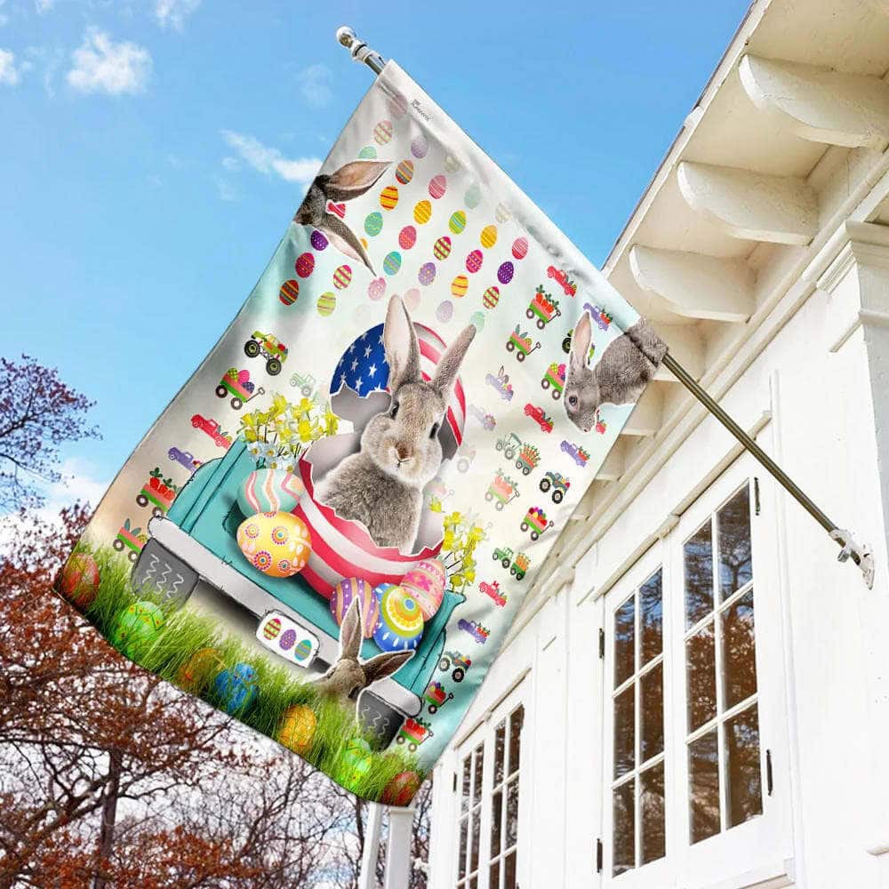 Happy Easter Bunny Truck Easter Religious Christian Easter Garden Flag Happy Easter Bunny Truck Easter Religious Christian Easter Garden Flag