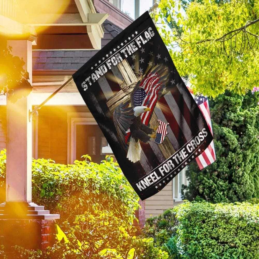 Eagle And Jesus Stand For The Religious Kneel For The Cross Religious Christian Garden Flag Eagle And Jesus Stand For The Religious Kneel For The Cross Religious Christian Garden Flag
