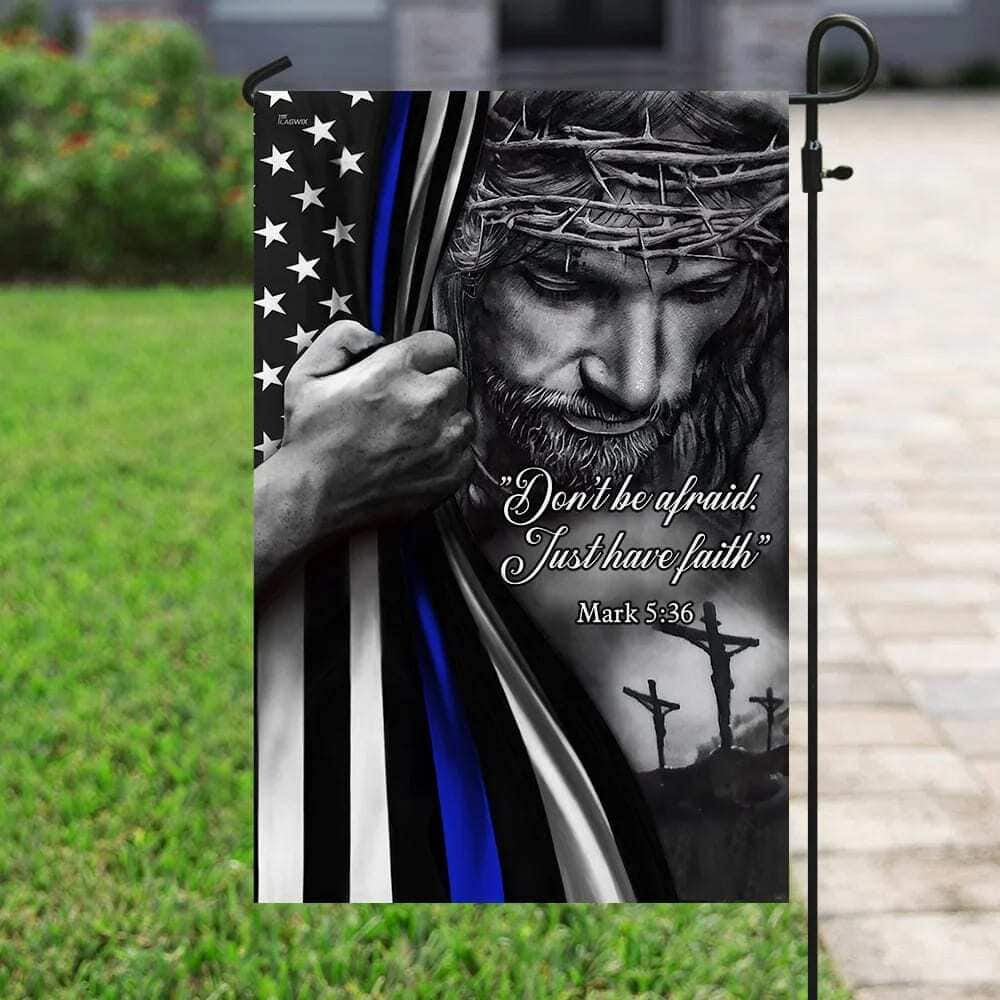 God Jesus Thin Blue Lives Law Enforcement Religious Christian Garden Flag