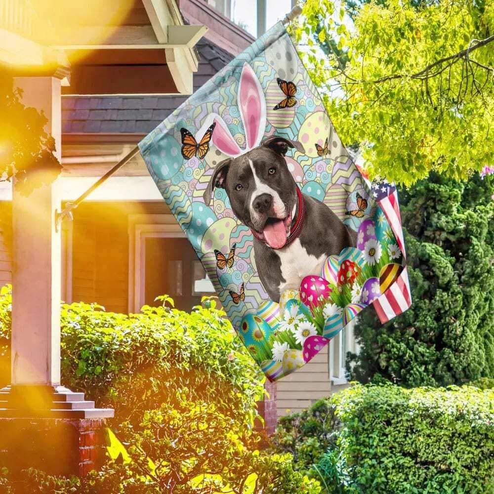 Pit Bull Happy Easter Religious Easter Garden Flag Pit Bull Happy Easter Religious Easter Garden Flag