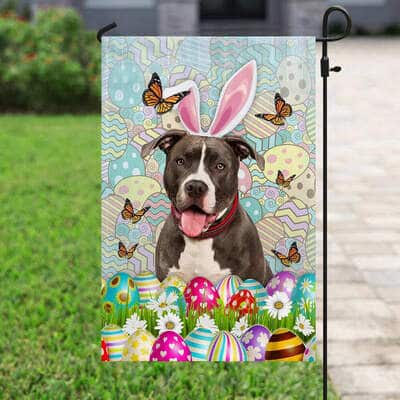 Pit Bull Happy Easter Religious Easter Garden Flag