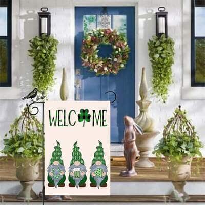 Welcome St Patricks Day Gnomes Saint Gnomes Religious St Patrick's Day St Patrick's Day Garden Flag