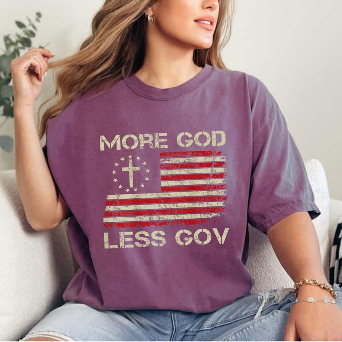 More God Less Gov Patriotic Christian USA Flag T-Shirt More God Less Gov Patriotic Christian USA Flag T-Shirt