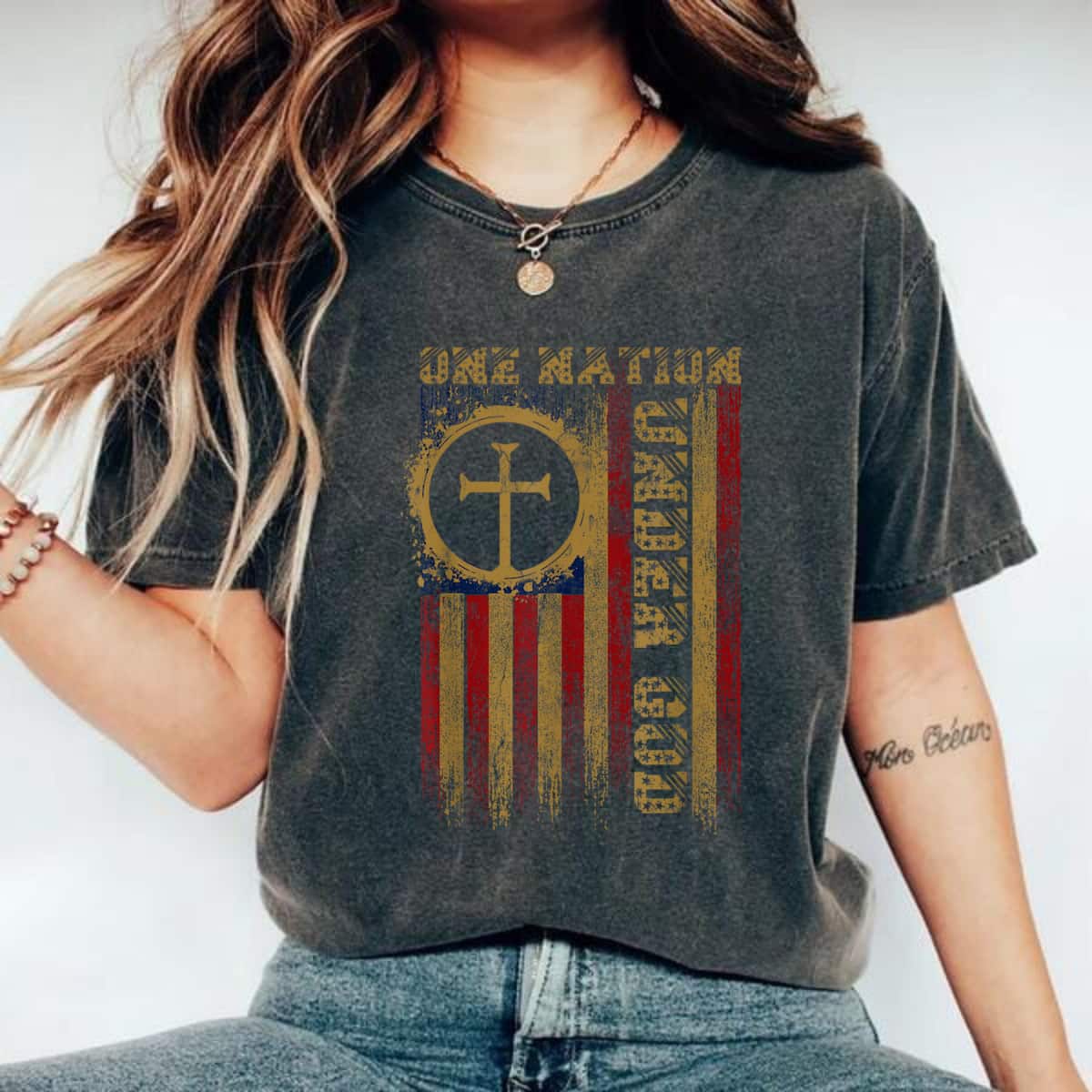 One Nation Under God USA Flag Christian Faith Family Freedom 4th Of July T-Shirt One Nation Under God USA Flag Christian Faith Family Freedom 4th Of July T-Shirt