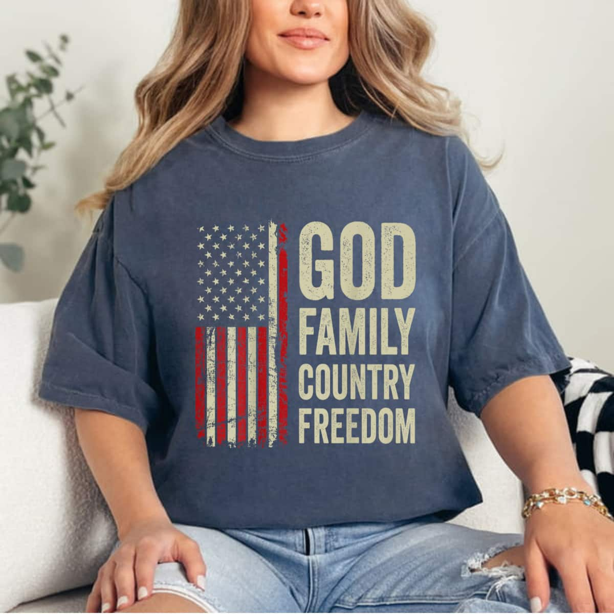 God Family Country Freedom Patriotic USA Flag 4th Of July T-Shirt