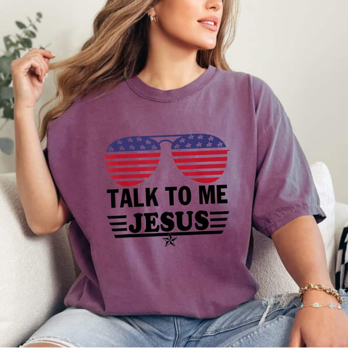 Talk To Me Jesus Glasses US Flag Independence Day T-Shirt