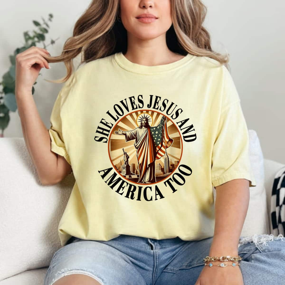 She Loves Jesus And America Too Christian Fourth Of July T-Shirt