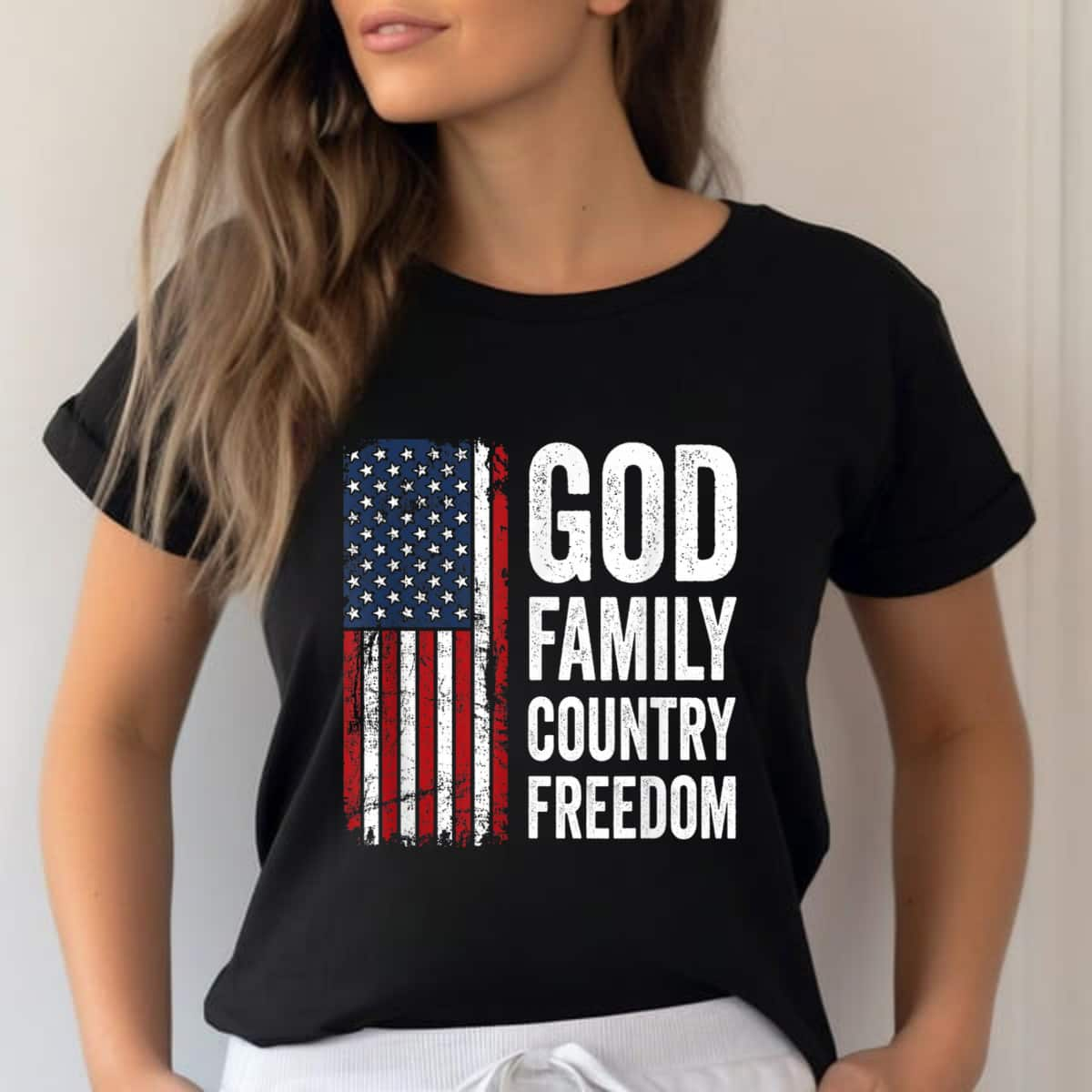 God Family Country Freedom Patriotic USA Flag Christian 4th Of July T-Shirt