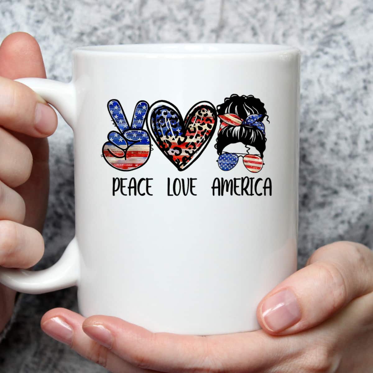 Peace Love America Messy Bun American Flag 4th Of July T-Shirt Peace Love America Messy Bun American Flag 4th Of July T-Shirt