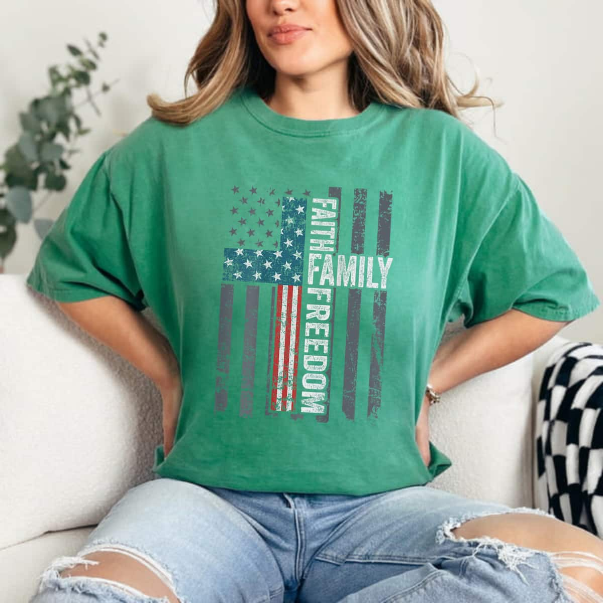 Faith Family Freedom Christian USA Cross Flag T-Shirt