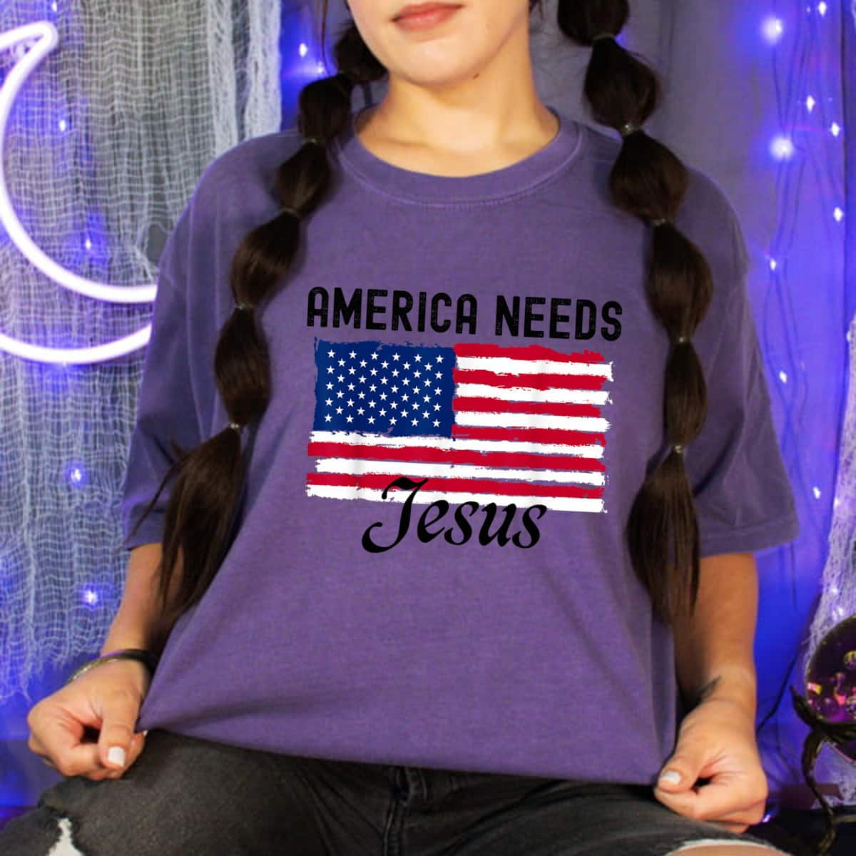 America Needs Jesus American Love God Us Flag July 4th T-Shirt