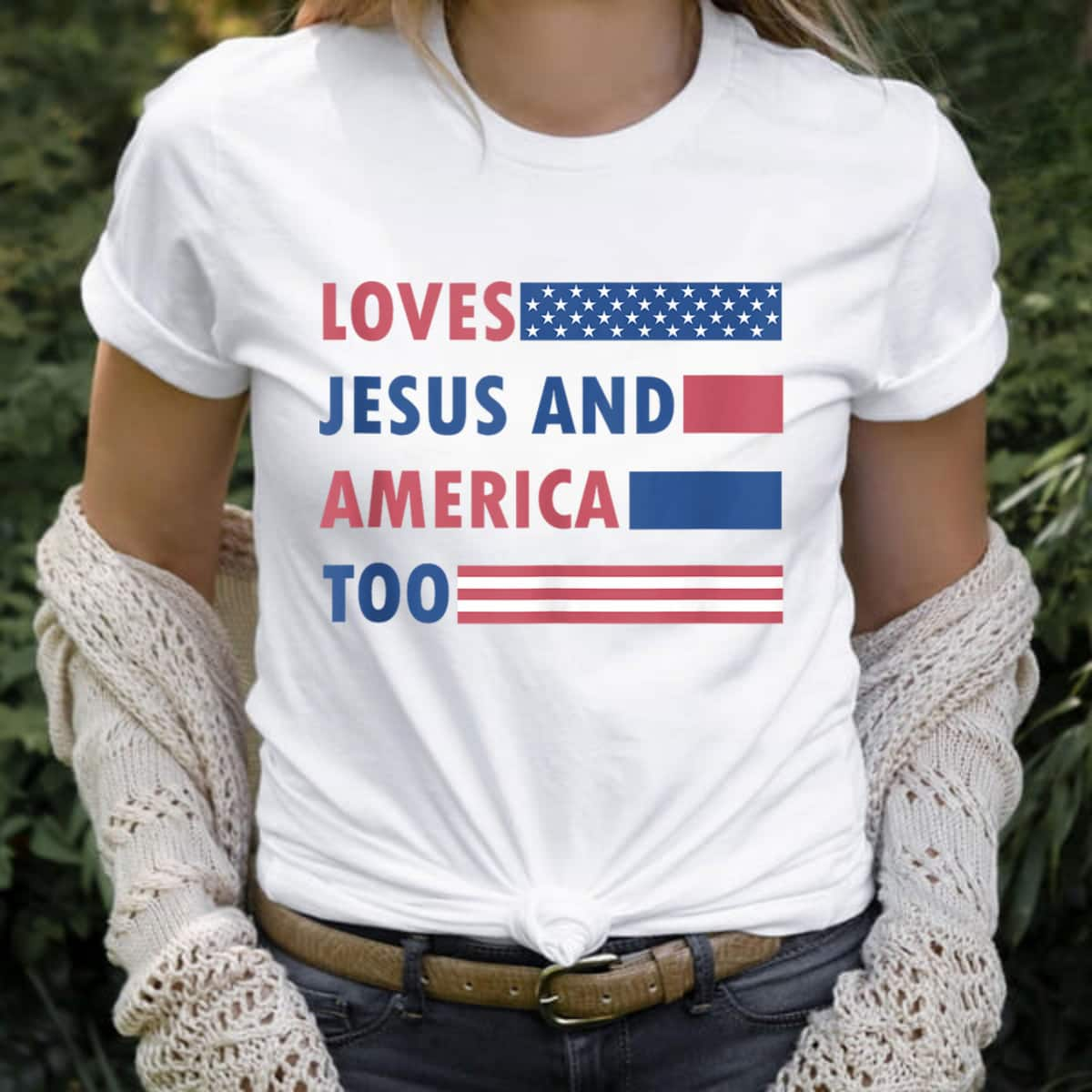 Loves Jesus And America Too Retro Christian 4th Of July T-Shirt