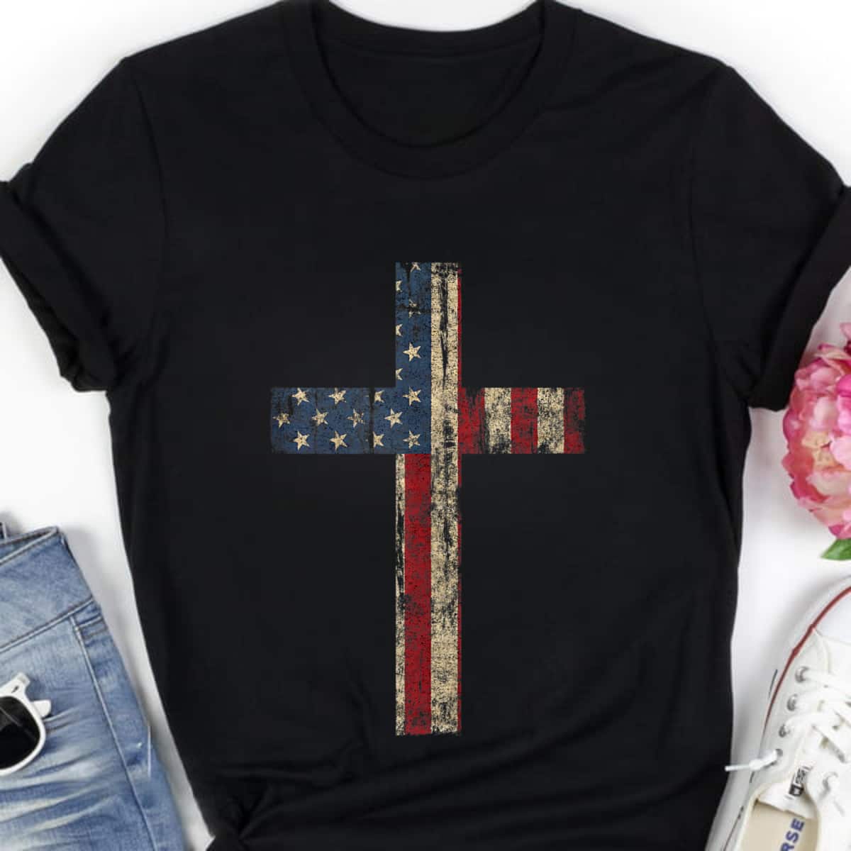 Patriotic Cross American Flag Faith US Independence Day T-Shirt Patriotic Cross American Flag Faith US Independence Day T-Shirt