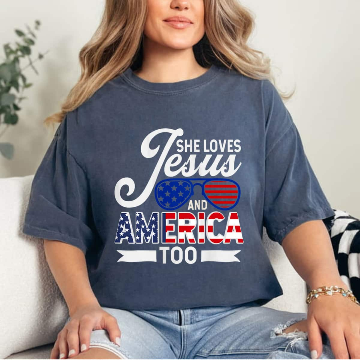 4th Of July Christian She Loves Jesus And America Too T-Shirt