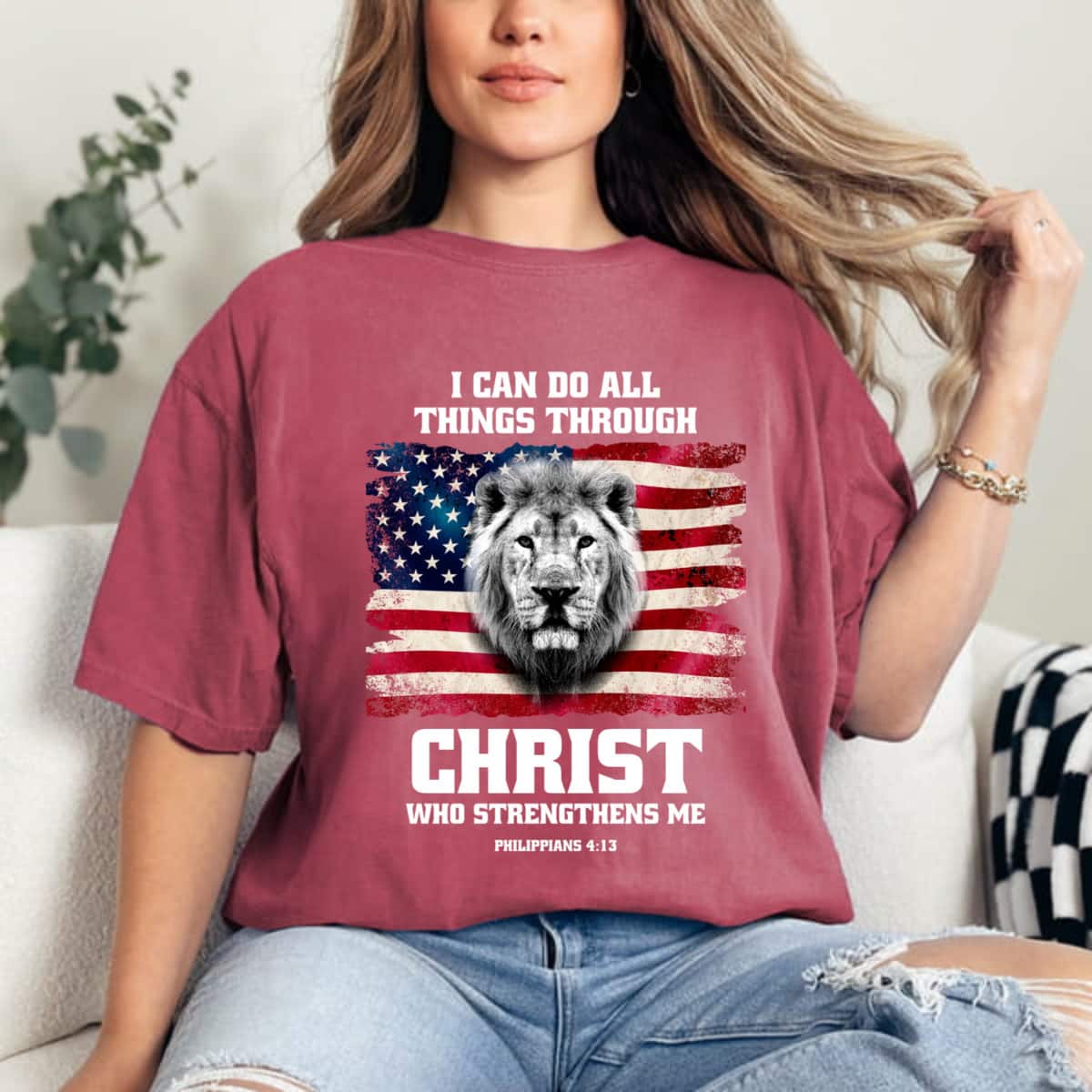 Philippians 413 Christian Patriot Lion American Flag T-Shirt Philippians 413 Christian Patriot Lion American Flag T-Shirt
