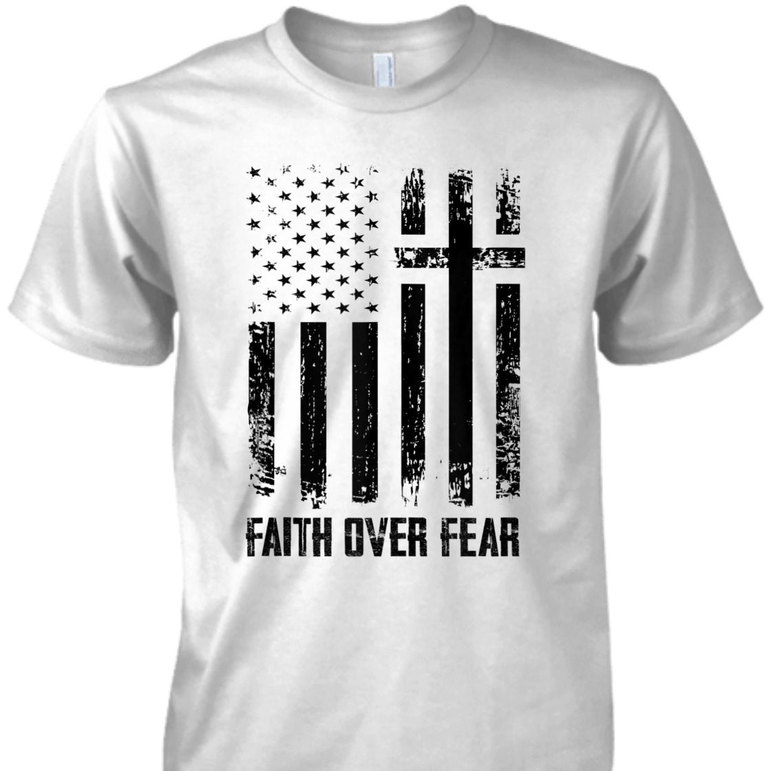 Faith Over Fears T-Shirt Christian Cross With American US Flag Faith Over Fears T-Shirt Christian Cross With American US Flag