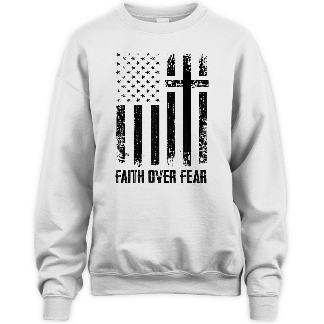 Faith Over Fears T-Shirt Christian Cross With American US Flag Faith Over Fears T-Shirt Christian Cross With American US Flag