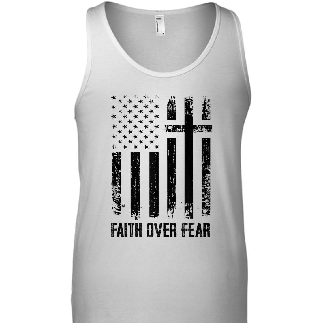 Faith Over Fears T-Shirt Christian Cross With American US Flag