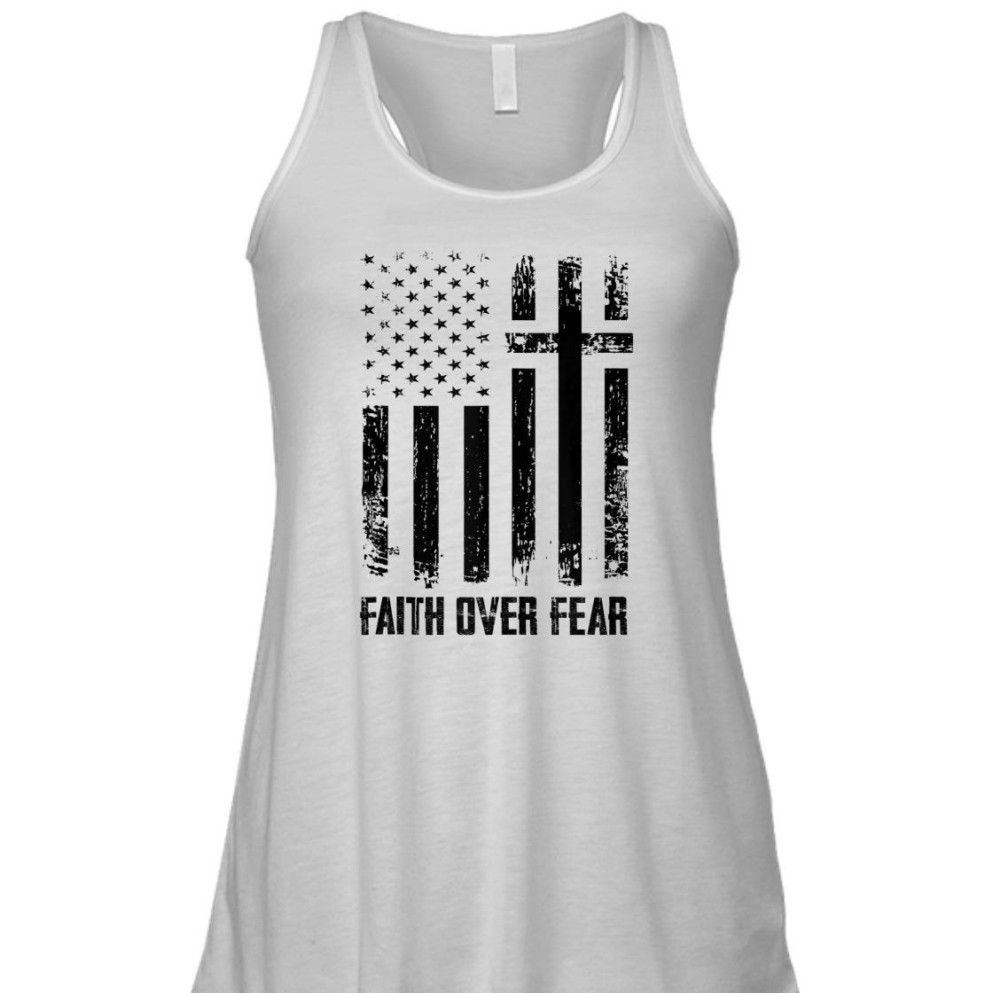 Faith Over Fears T-Shirt Christian Cross With American US Flag Faith Over Fears T-Shirt Christian Cross With American US Flag