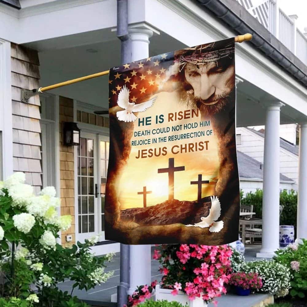 Jesus Christ He Is Risen Christian 3 Crosses Easter Day Garden Flag