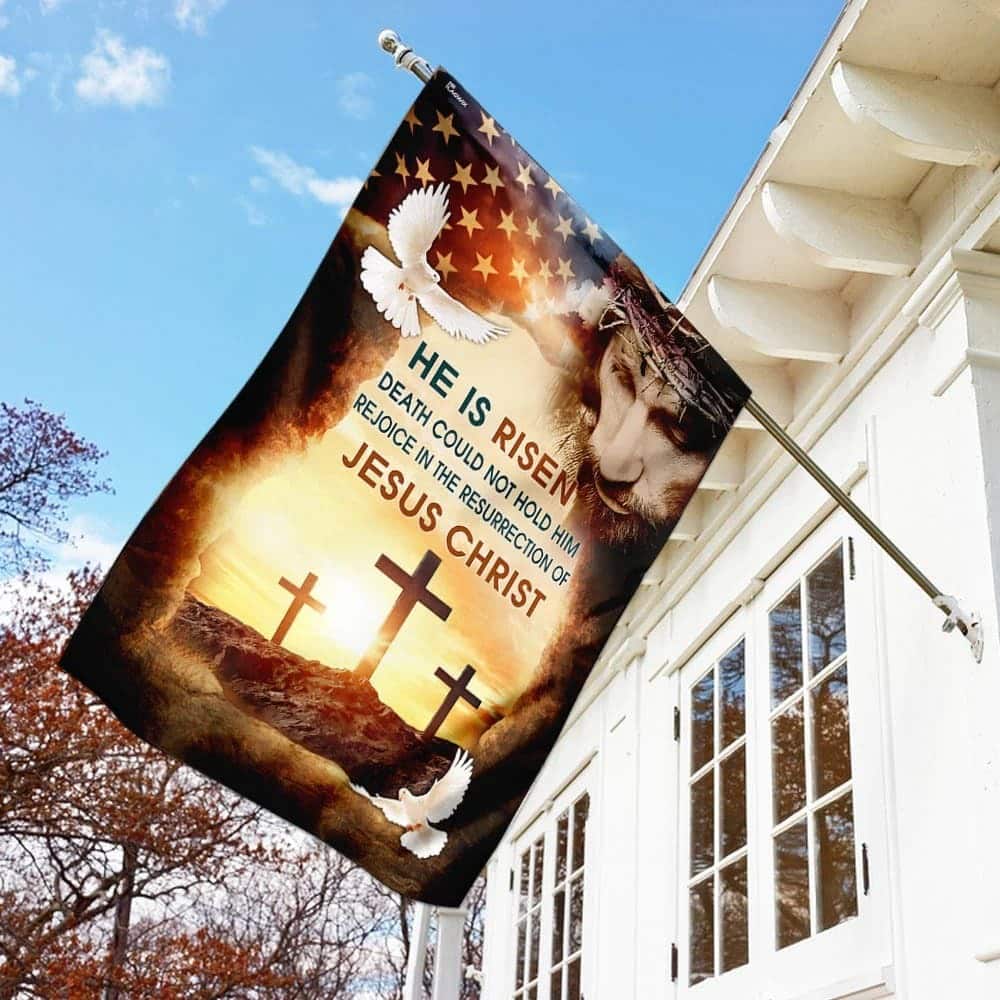 Jesus Christ He Is Risen Christian 3 Crosses Easter Day Garden Flag Jesus Christ He Is Risen Christian 3 Crosses Easter Day Garden Flag