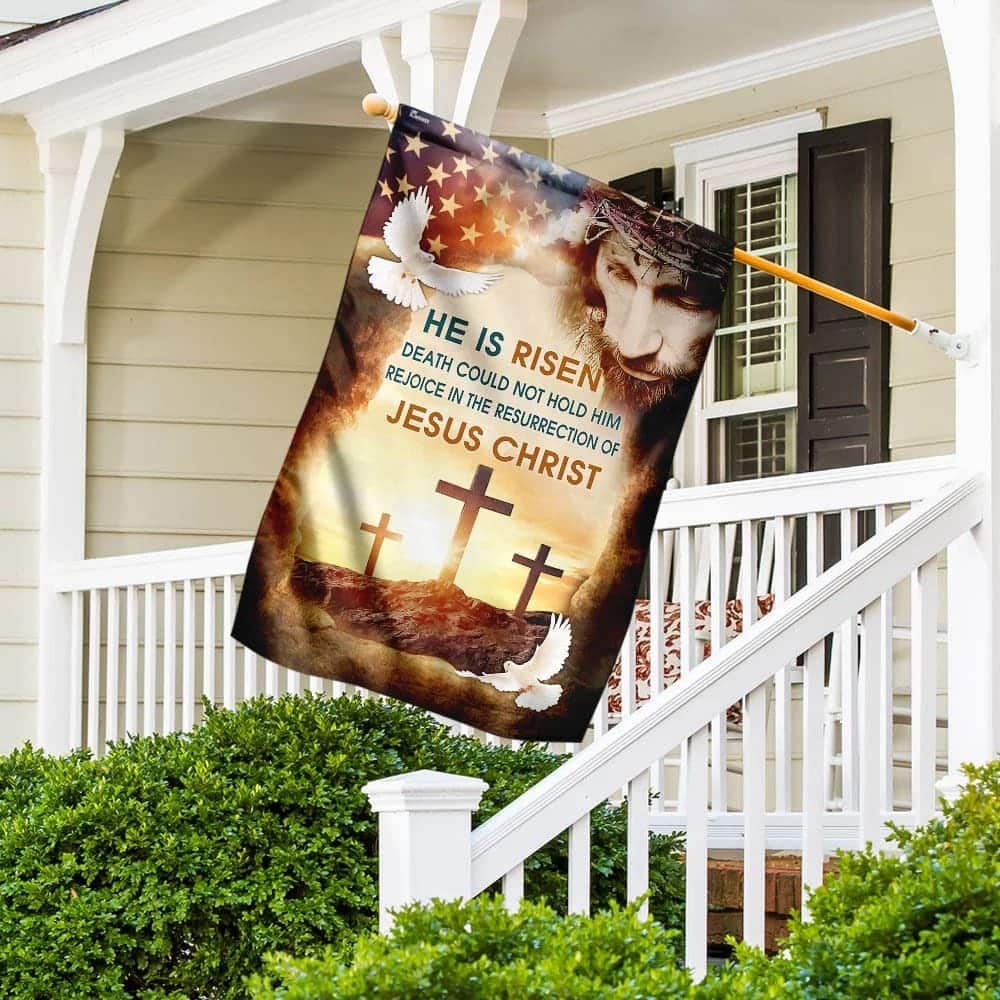 Jesus Christ He Is Risen Christian 3 Crosses Easter Day Garden Flag Jesus Christ He Is Risen Christian 3 Crosses Easter Day Garden Flag