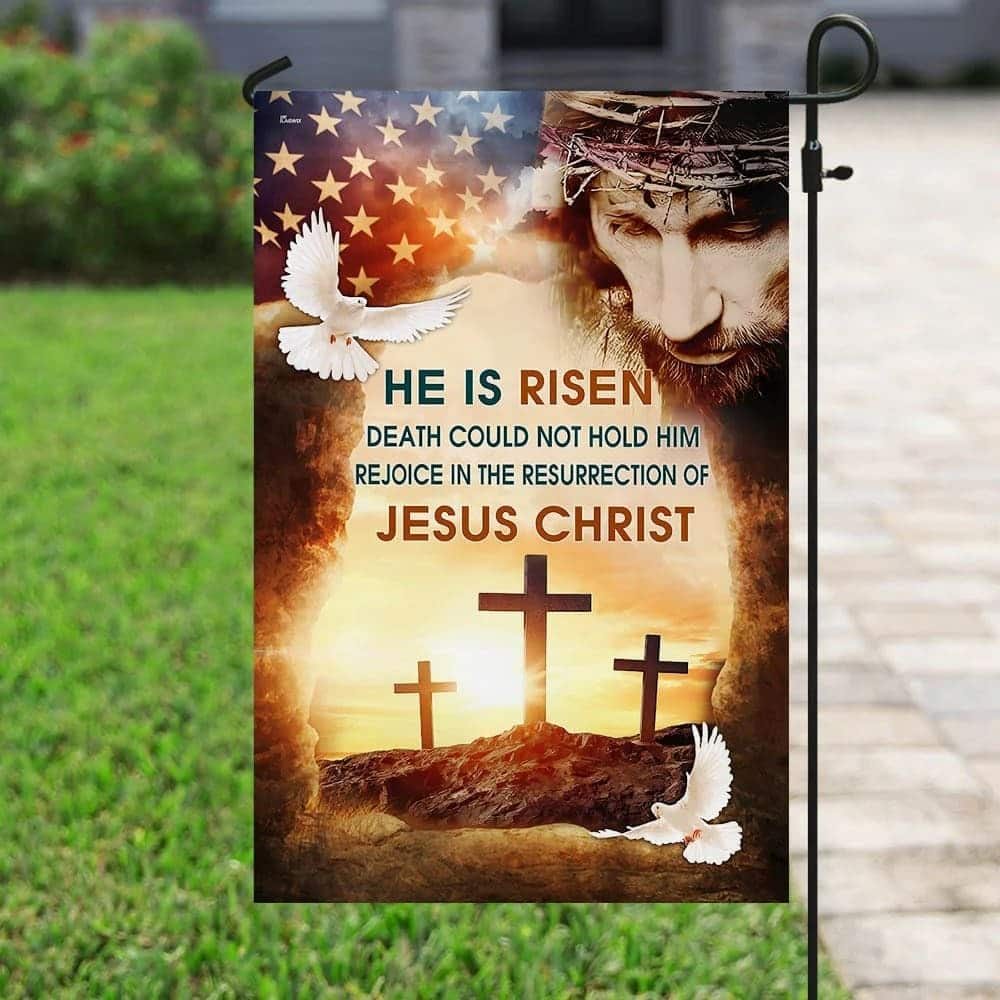 Jesus Christ He Is Risen Christian 3 Crosses Easter Day Garden Flag