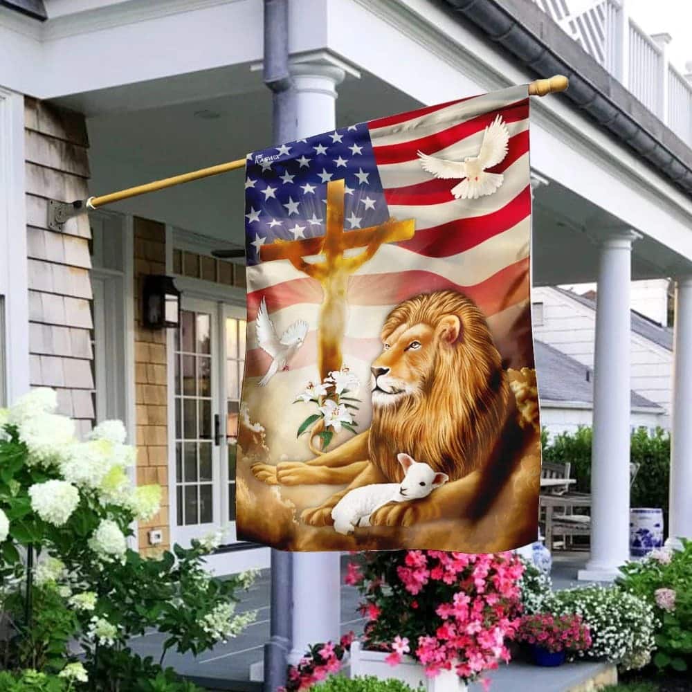 Jesus Christ Lion And Lamb Christian US Flag Garden Flag Jesus Christ Lion And Lamb Christian US Flag Garden Flag