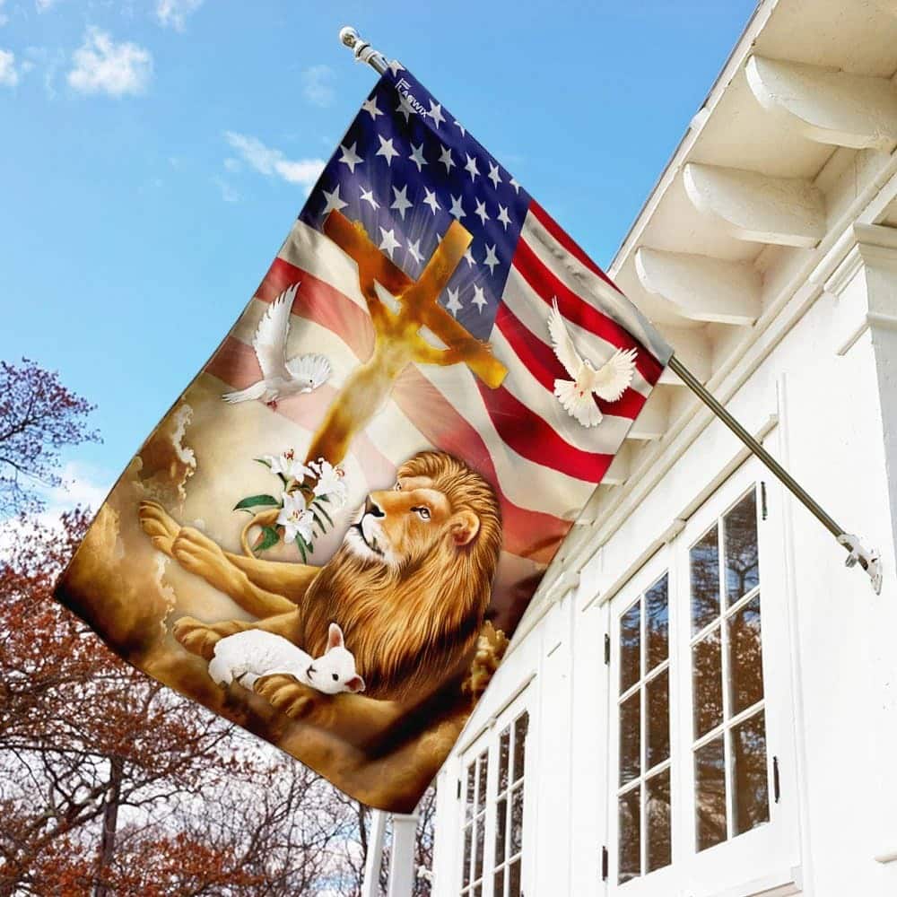 Jesus Christ Lion And Lamb Christian US Flag Garden Flag Jesus Christ Lion And Lamb Christian US Flag Garden Flag